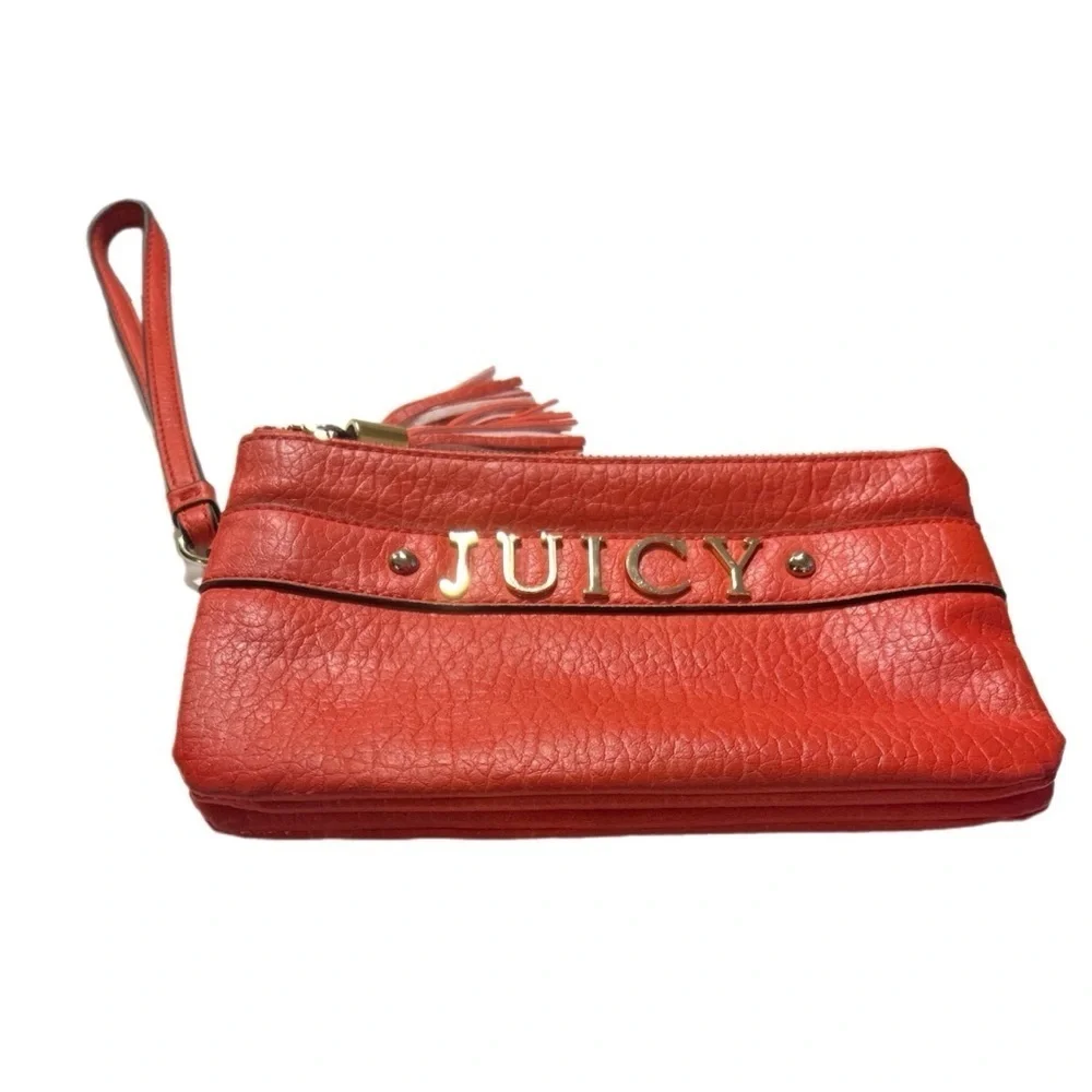 Juicy Couture Geranium Orange Faux Leather Wristlet Purse